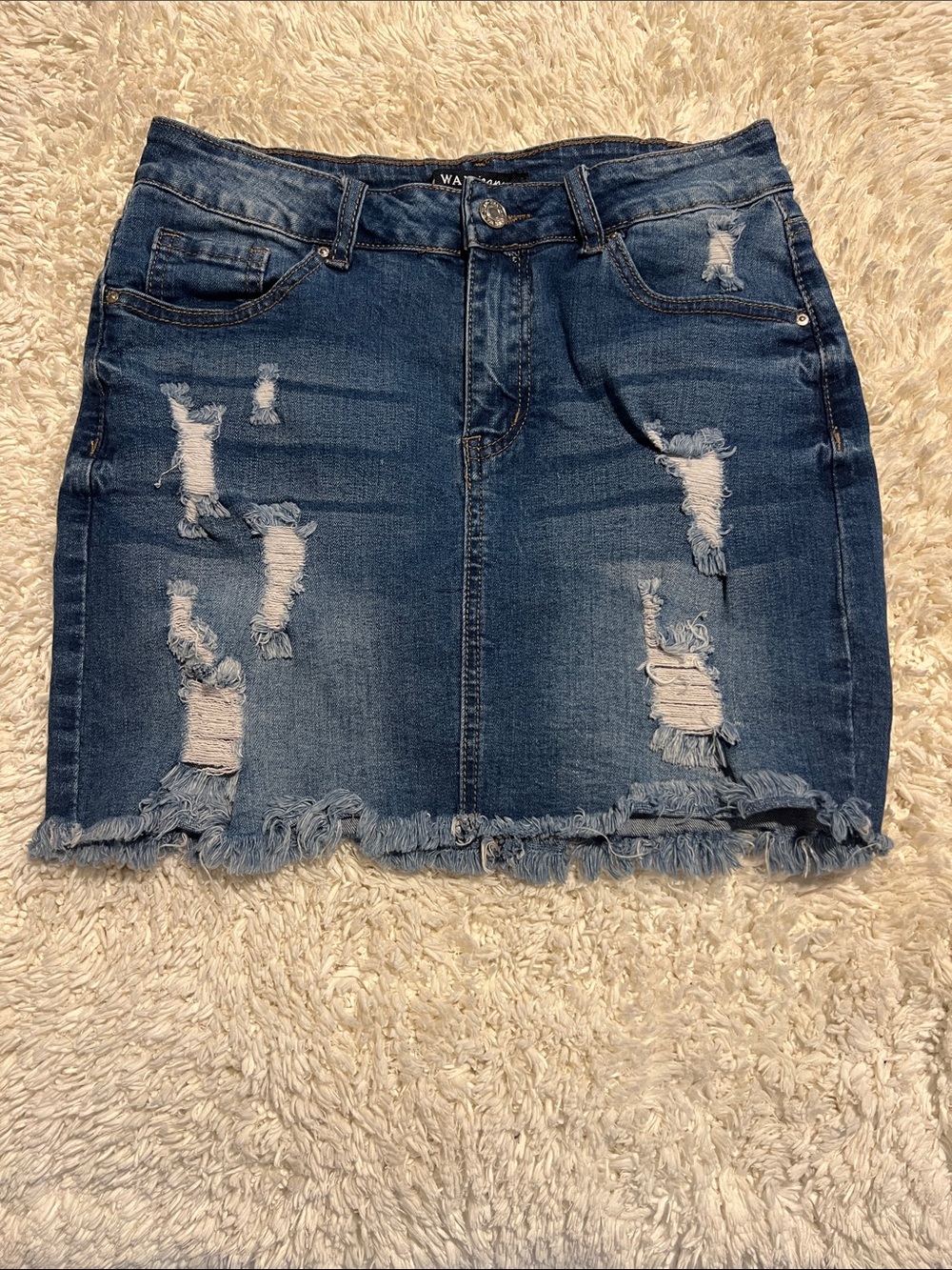 Wax Jean Dark Blue Distressed Denim Mini Skirt